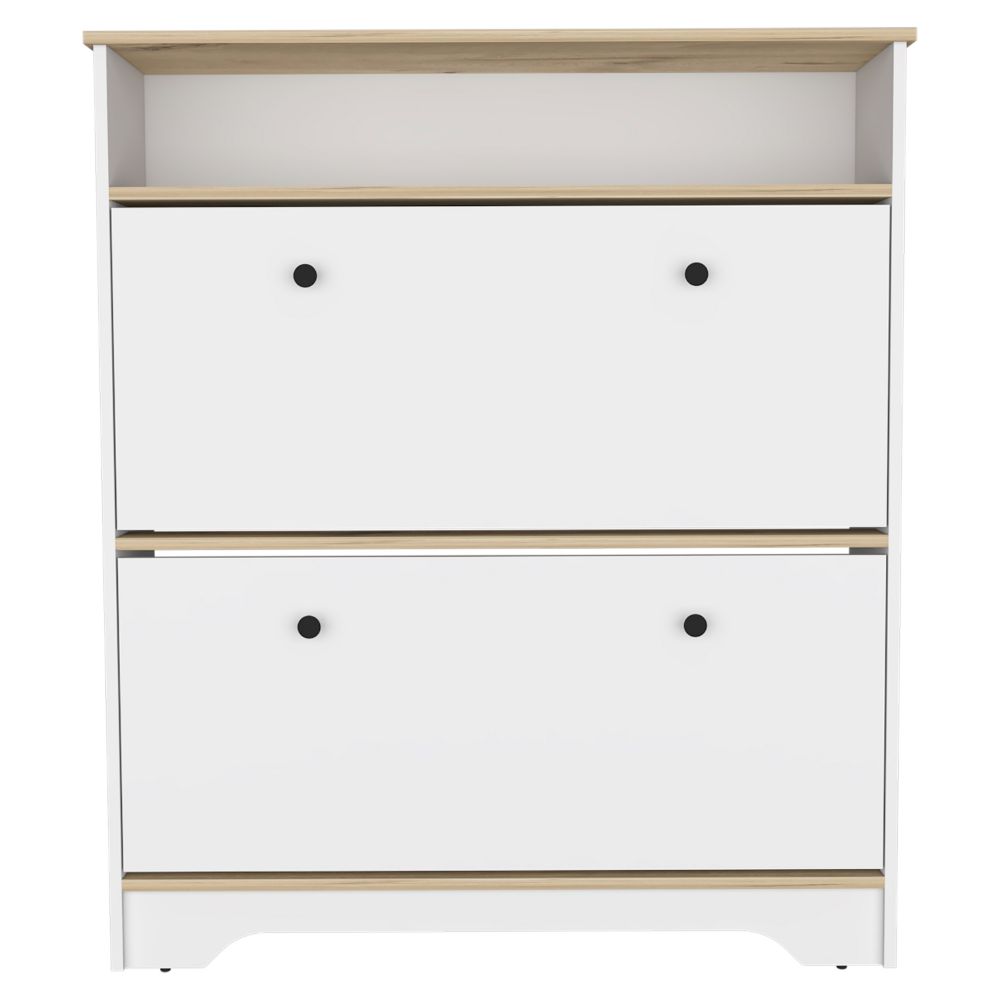 Cranbery 2-Shelf Shoe Rack Light Oak and White