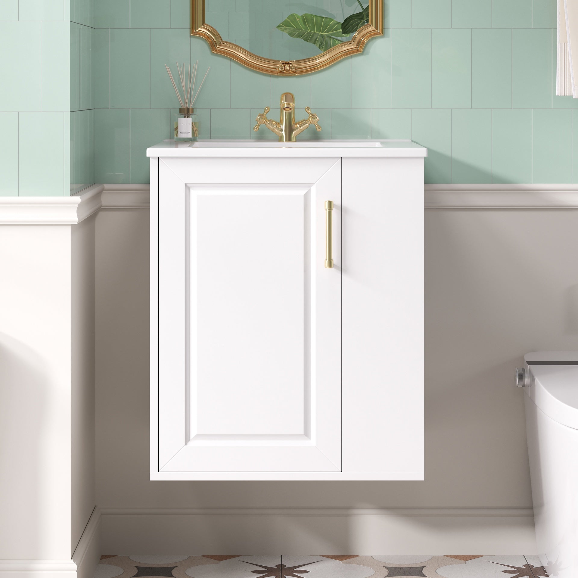 20" Wall Mounted Bathroom Cabinet with Side Cabinet Combo, Bathroom Cabinet with Soft-Closing Door, Modern Bathroom Vanity with Sink,White