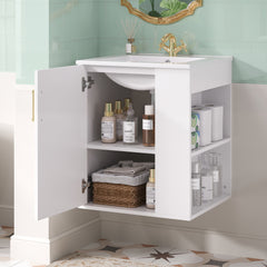 20" Wall Mounted Bathroom Cabinet with Side Cabinet Combo, Bathroom Cabinet with Soft-Closing Door, Modern Bathroom Vanity with Sink,White