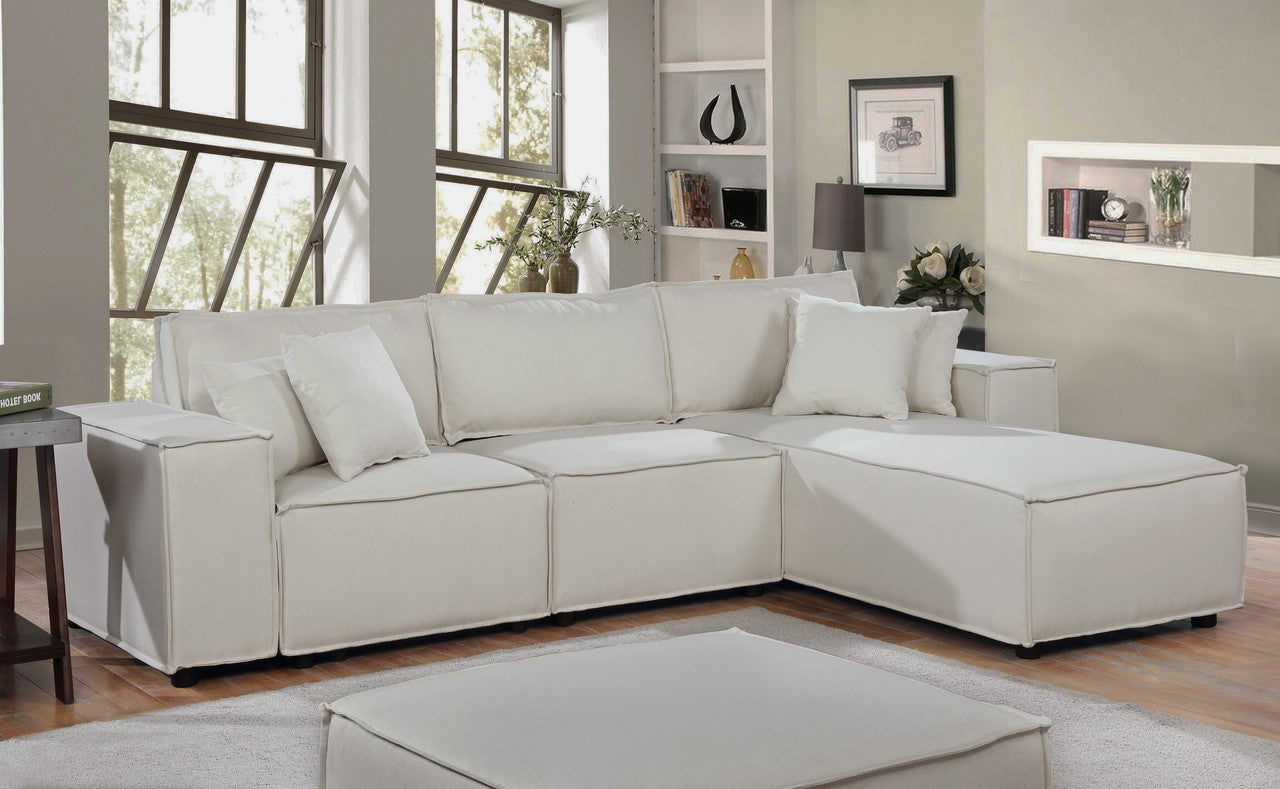 Harvey 104" Sofa with Reversible Chaise in Beige Linen