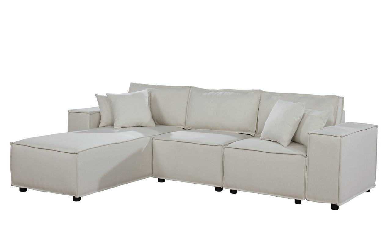 Harvey 104" Sofa with Reversible Chaise in Beige Linen