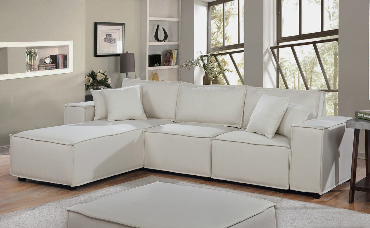 Harvey 104" Sofa with Reversible Chaise in Beige Linen