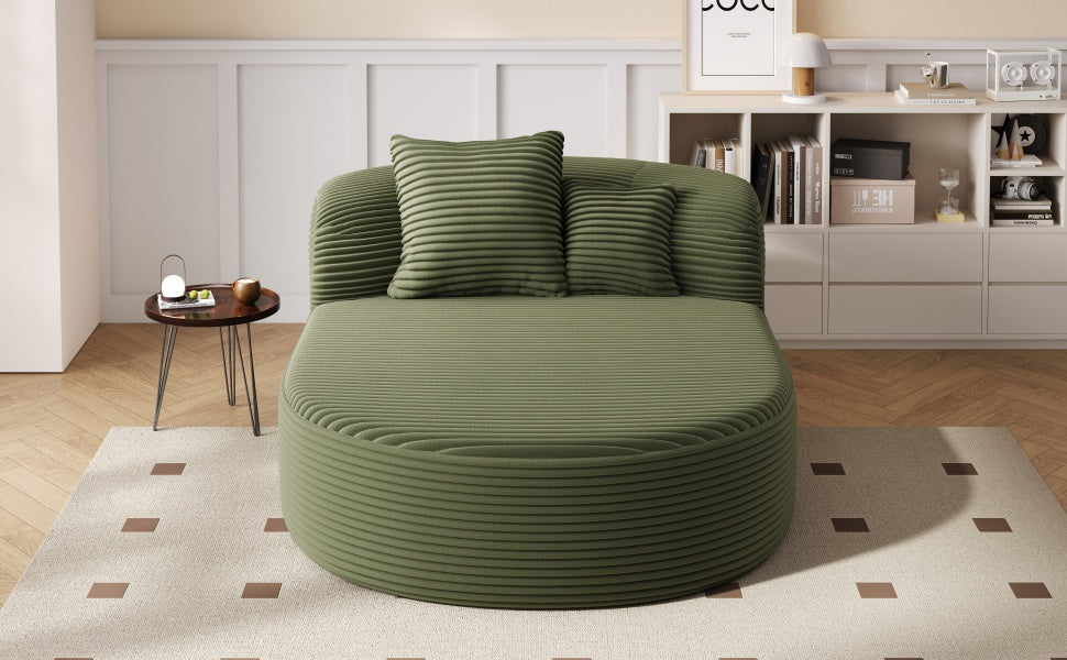 Modern Chaise Lounge Sofa Boneless Couch 51.6" Sofa Bed Compression Sofa Couch with Two Supportive Pillows for Living Room, Green