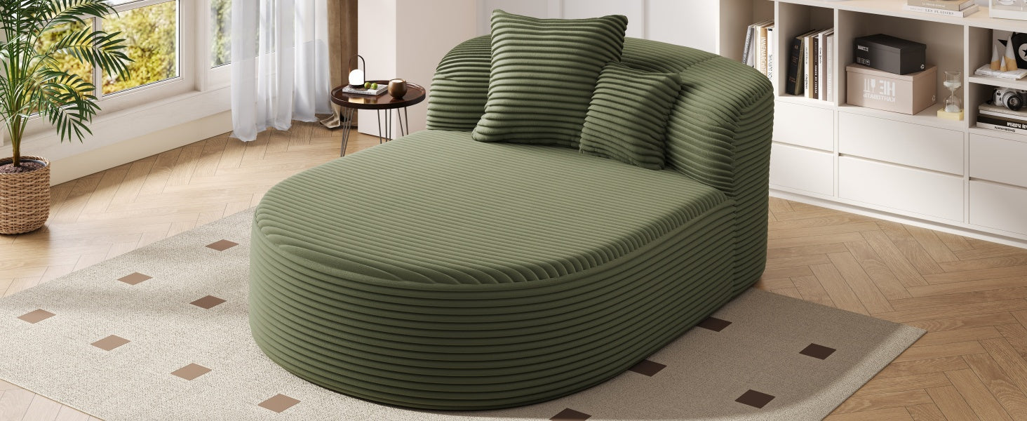 Modern Chaise Lounge Sofa Boneless Couch 51.6" Sofa Bed Compression Sofa Couch with Two Supportive Pillows for Living Room, Green
