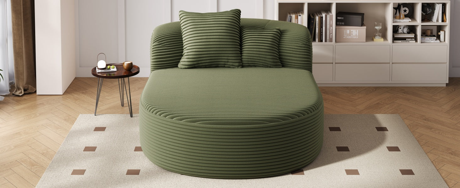 Modern Chaise Lounge Sofa Boneless Couch 51.6" Sofa Bed Compression Sofa Couch with Two Supportive Pillows for Living Room, Green