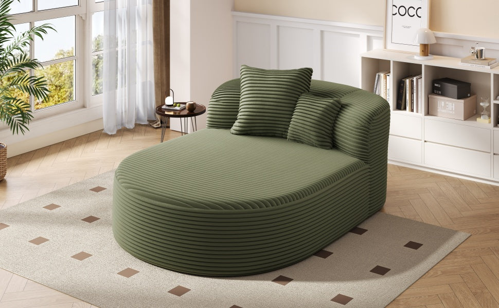Modern Chaise Lounge Sofa Boneless Couch 51.6" Sofa Bed Compression Sofa Couch with Two Supportive Pillows for Living Room, Green