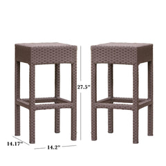 Outdoor PE Rattan Backless Barstools, Set of 2, Dark Brown