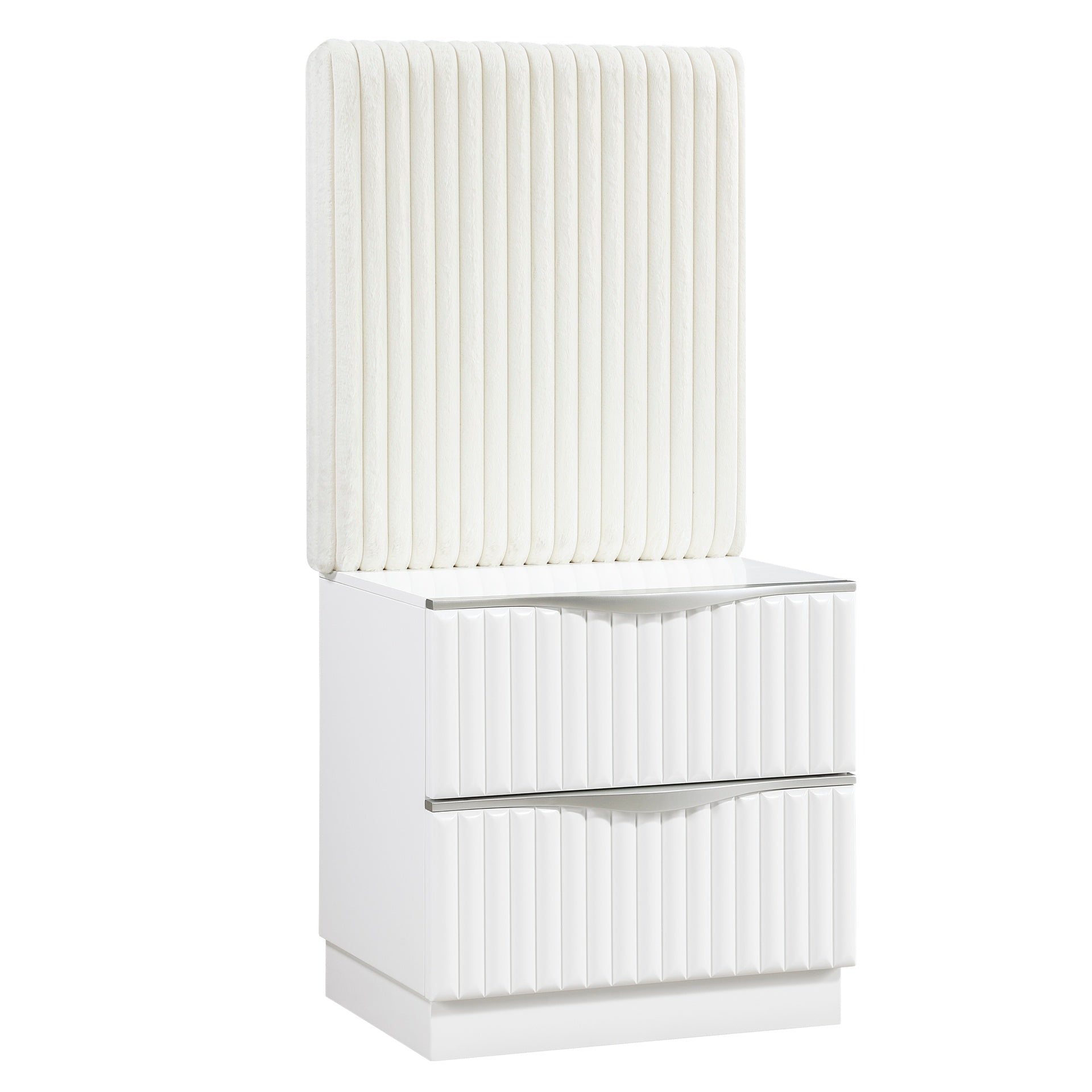 Luxurious Pearl White Finish Two Drawers Nightstand with Wall Panel Upholstery Sleek Handles Glam Bedroom Furniture 1pc Bedside Cabinet
