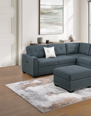 Casual Simple Tufted Couch Living Room Sectional 4pc Set Dark Gray Fabric Upholstered RAF/LAF One-Arm Loveseat Wedge Ottoman