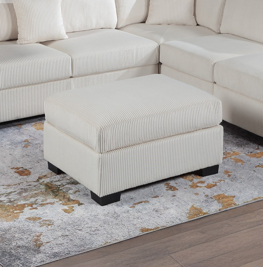 Contemporary Sectional Sofa Set Reversible L/R Chaise Sofa Beige Corduroy Upholstered Pillows Living Room Furniture