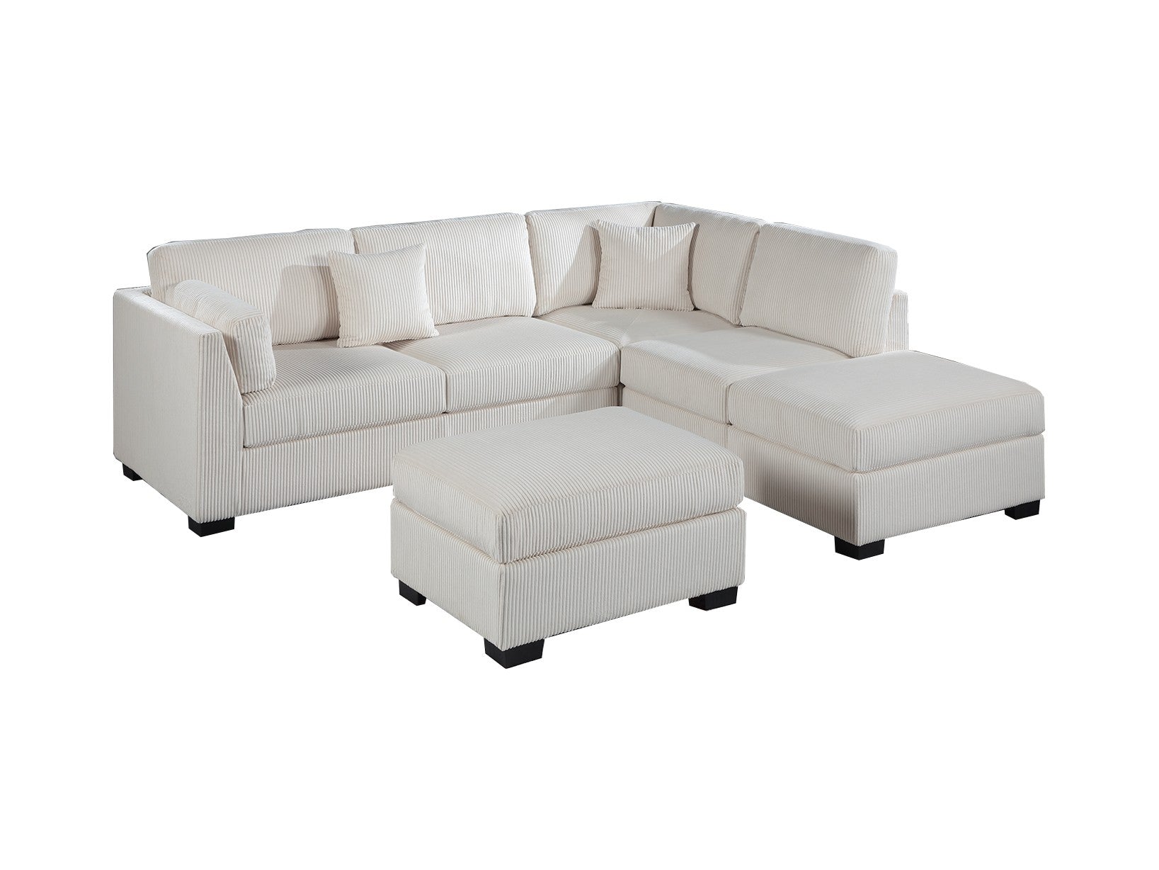 Contemporary Sectional Sofa Set Reversible L/R Chaise Sofa Beige Corduroy Upholstered Pillows Living Room Furniture