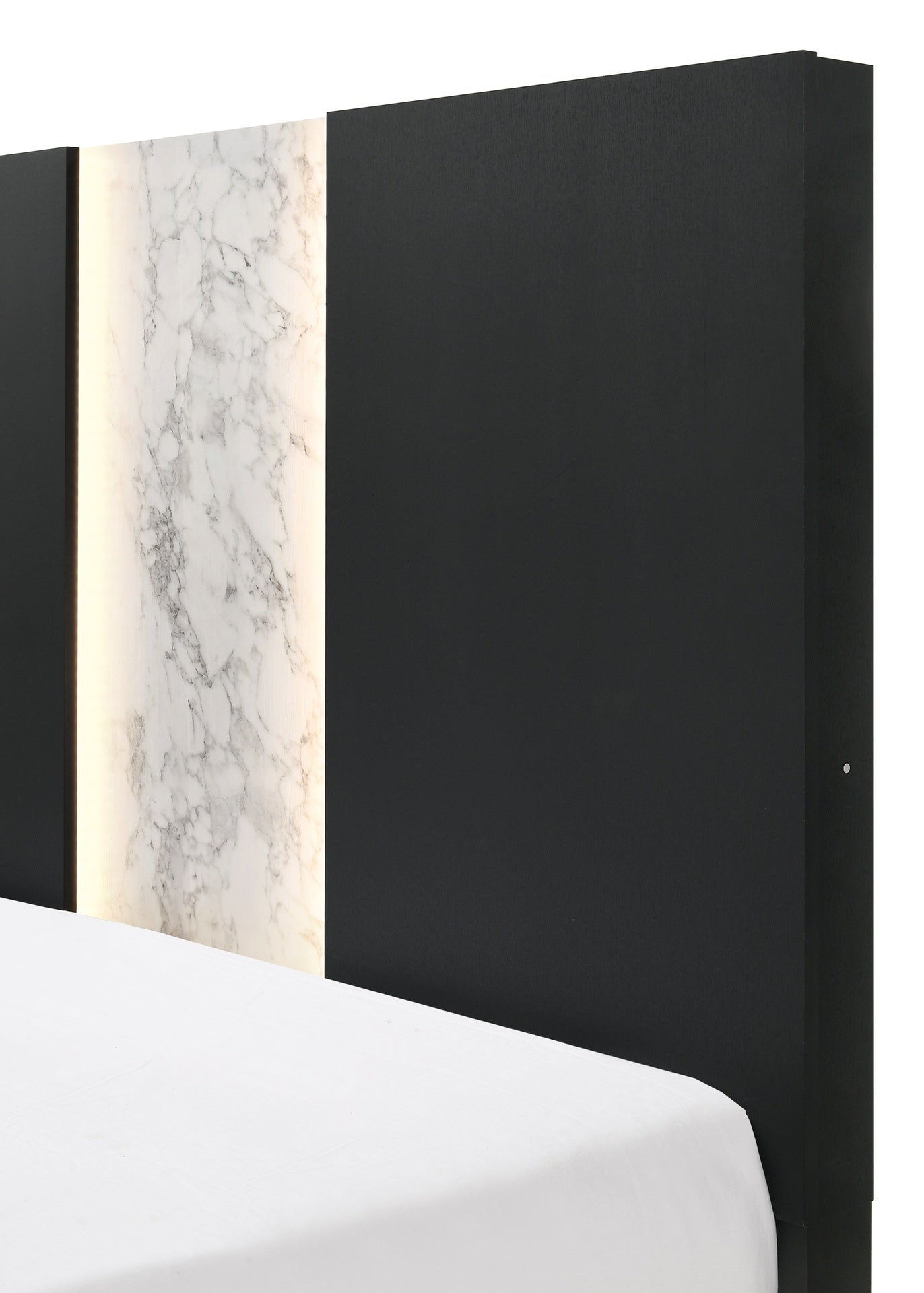 Contemporary Queen Panel LED Light Headboard Bed 1pc Black White Finish Wooden Bedroom Furniture