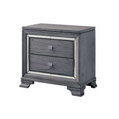 Contemporary Light Gray 1pc Nightstand Solidwood Dovetail Drawers Bedroom Furniture Bedside Table Acrylic Pulls Mirror Trim