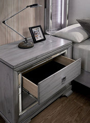 Contemporary Light Gray 1pc Nightstand Solidwood Dovetail Drawers Bedroom Furniture Bedside Table Acrylic Pulls Mirror Trim