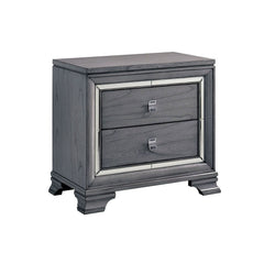 Contemporary Light Gray 1pc Nightstand Solidwood Dovetail Drawers Bedroom Furniture Bedside Table Acrylic Pulls Mirror Trim