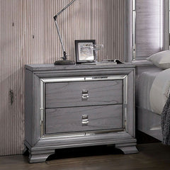 Contemporary Light Gray 1pc Nightstand Solidwood Dovetail Drawers Bedroom Furniture Bedside Table Acrylic Pulls Mirror Trim