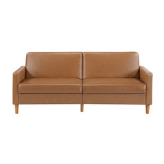 Comfort Sleeper Sofa Camel Faux Leather Upholstery Modern Furniture Durable Plywood Frame Elegant Lounger 1pc