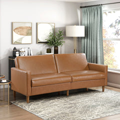 Comfort Sleeper Sofa Camel Faux Leather Upholstery Modern Furniture Durable Plywood Frame Elegant Lounger 1pc
