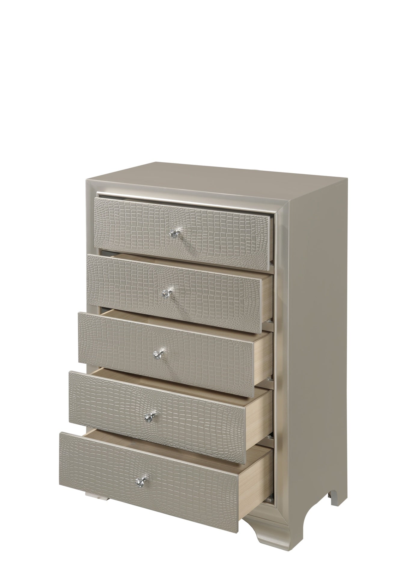 1pc Modern Glam Style Champagne Finish Glam Five Drawer Chest Embossed Crocodile Pattern Wooden Bedroom Furniture