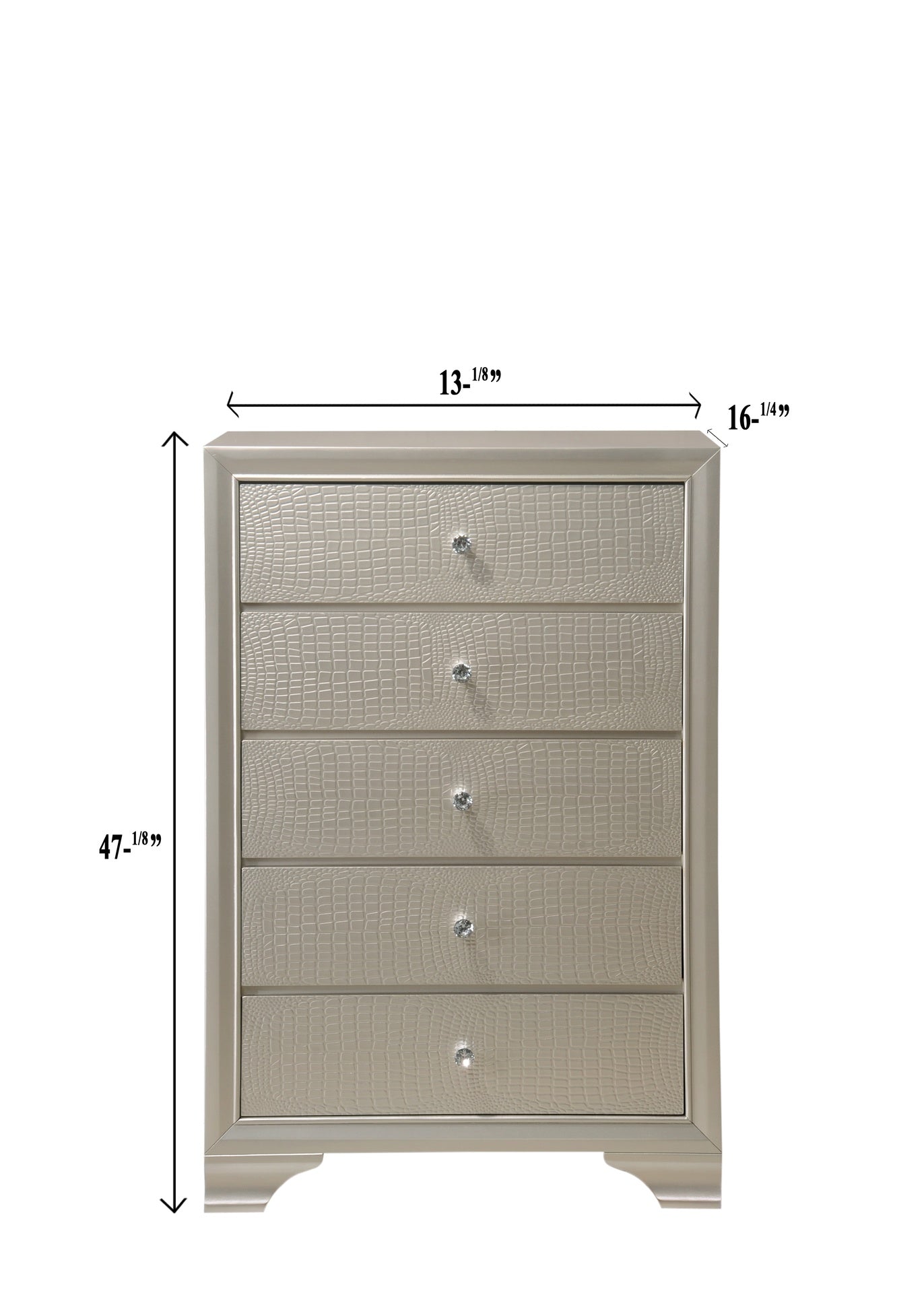 1pc Modern Glam Style Champagne Finish Glam Five Drawer Chest Embossed Crocodile Pattern Wooden Bedroom Furniture