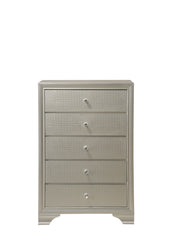 1pc Modern Glam Style Champagne Finish Glam Five Drawer Chest Embossed Crocodile Pattern Wooden Bedroom Furniture