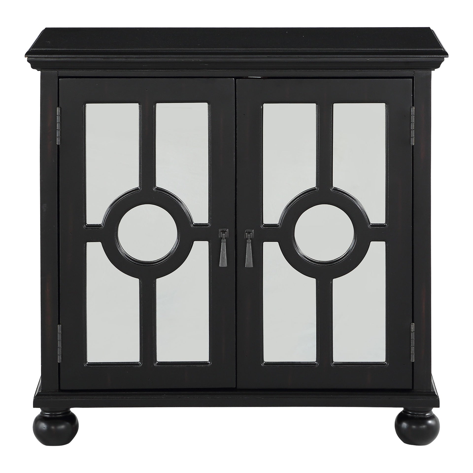 Classic Storage Cabinet 1pc Modern Traditional Accent Chest with Mirror Doors Antique Black Finish Pendant Pulls Wooden Furniture Living Room Bedroom