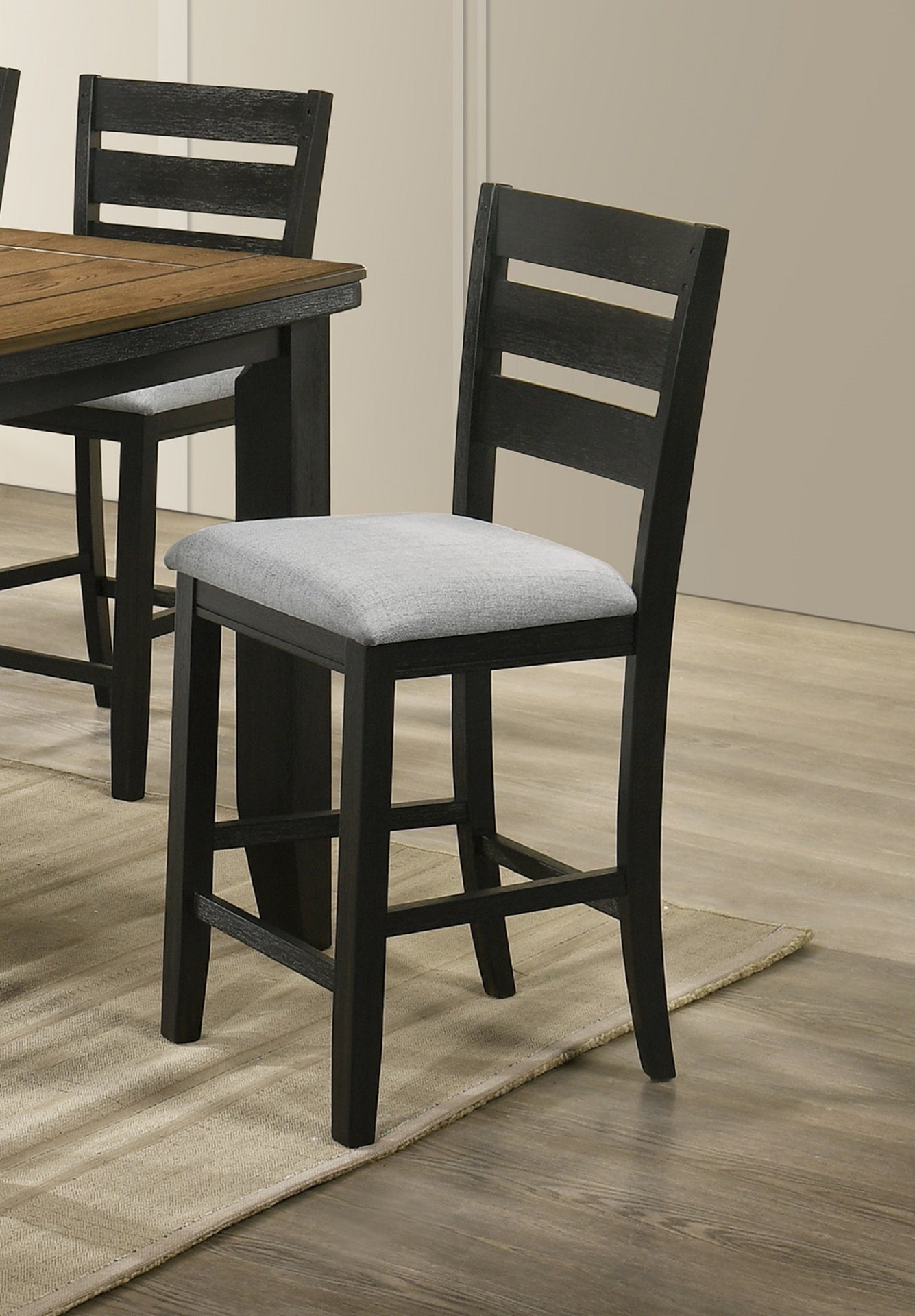 Contemporary Style Charcoal Finish Counter Height Dining Chair Bar Stool 2pc Set Fabric Upholstery Wooden Furniture