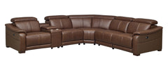 Leather Match Modular Sectional with Recliner Seat and Adjustable Headrest and Storage Console with Cup Holders
