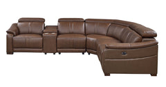 Leather Match Modular Sectional with Recliner Seat and Adjustable Headrest and Storage Console with Cup Holders