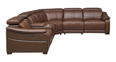 Leather Match Modular Sectional with Recliner Seat and Adjustable Headrest and Storage Console with Cup Holders