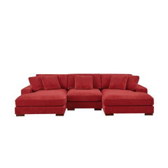 Large Seating Corduroy Upholstered Double Chaise Sectional
