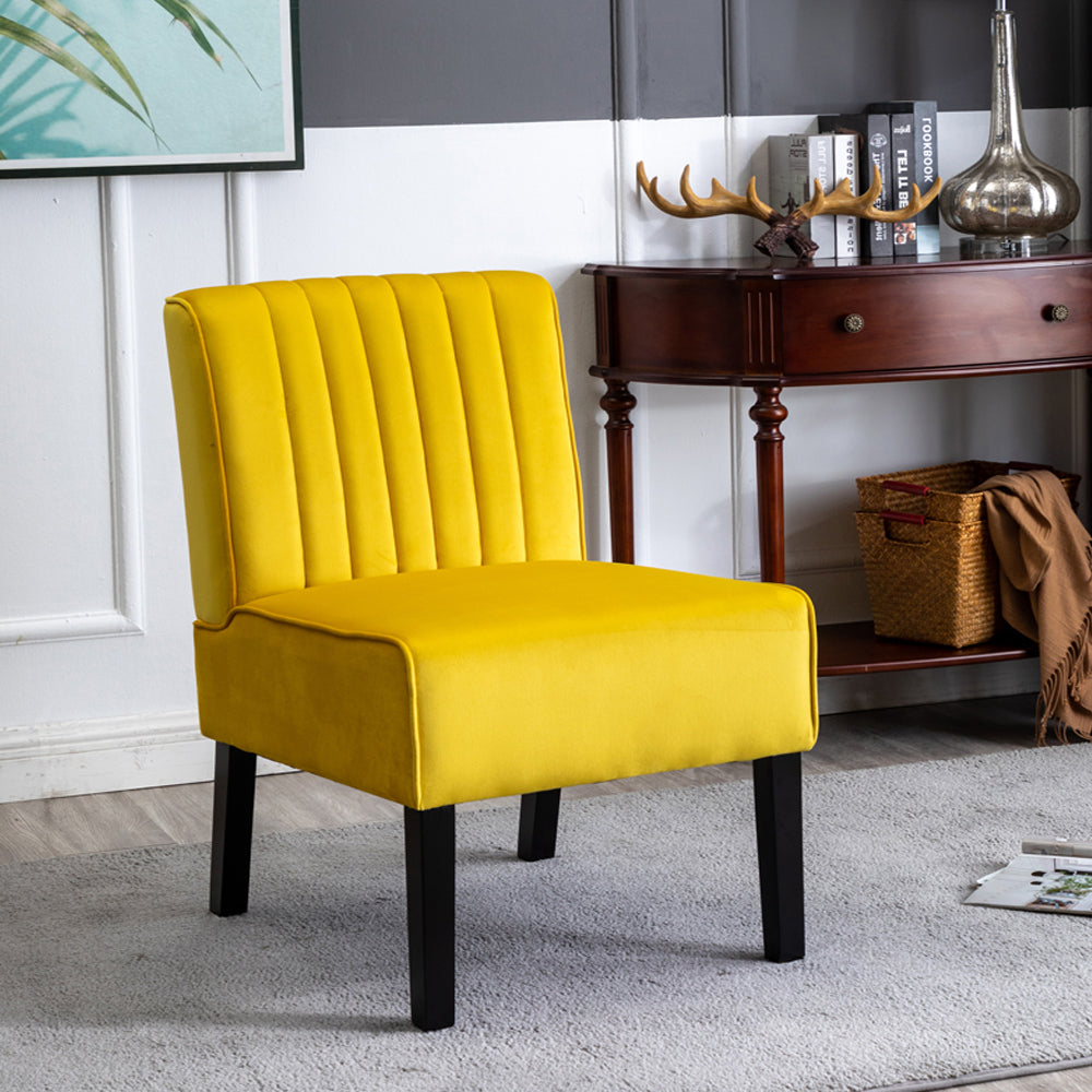 Reese Mid Century Modern Accent Chairs Set of 2 with Minimalist Design, Elegant Velvet Upholstery and Solid Wood Legs, Ideal for Living Room or Bedroom, Yellow