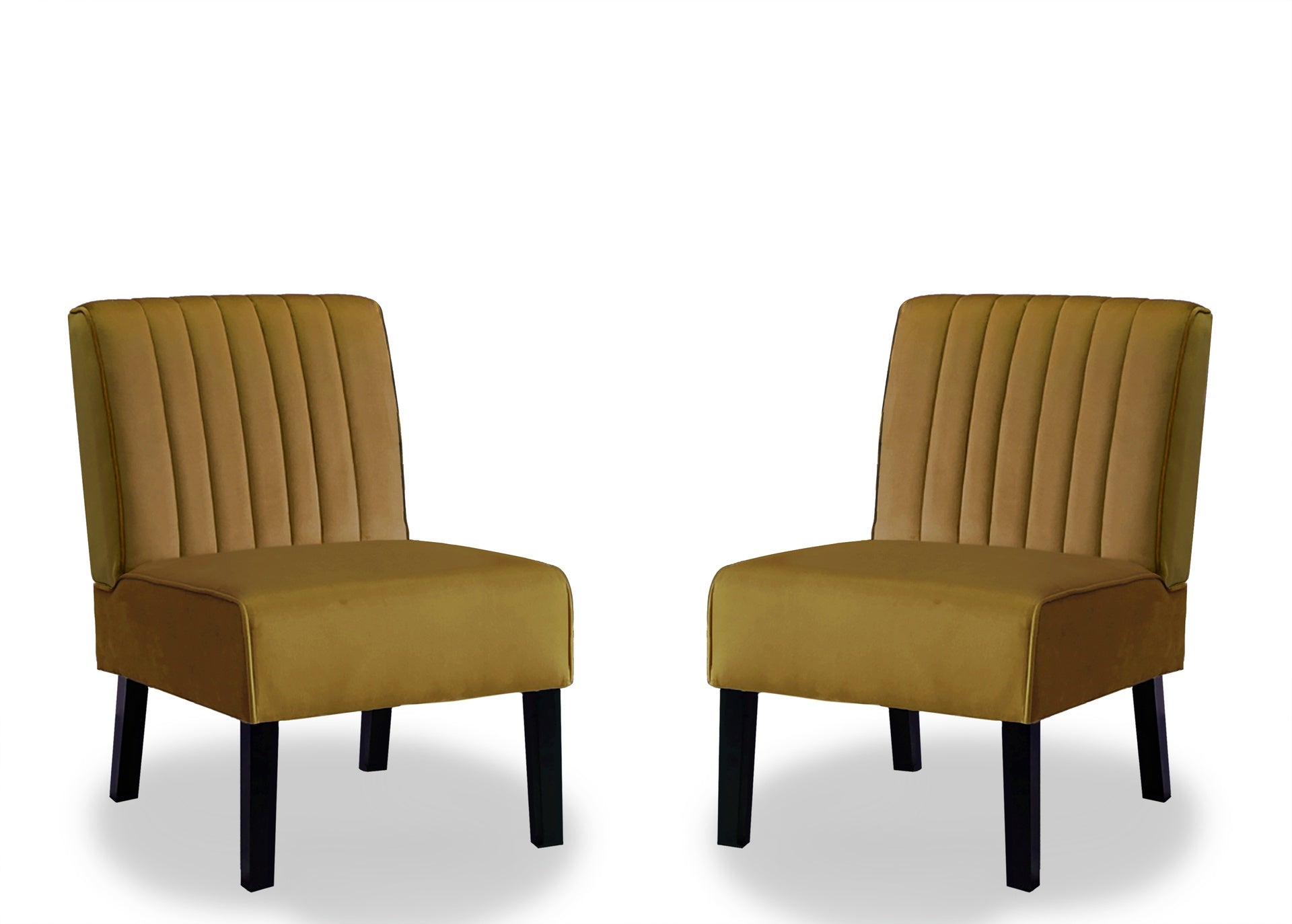 Reese Mid Century Modern Accent Chairs Set of 2 with Minimalist Design, Elegant Velvet Upholstery and Solid Wood Legs, Ideal for Living Room or Bedroom, Yellow