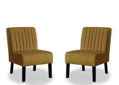 Reese Mid Century Modern Accent Chairs Set of 2 with Minimalist Design, Elegant Velvet Upholstery and Solid Wood Legs, Ideal for Living Room or Bedroom, Yellow