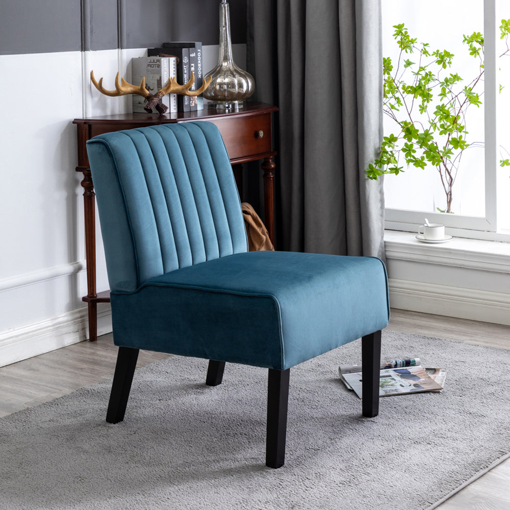 Reese Mid Century Modern Accent Chairs Set of 2 with Minimalist Design, Elegant Velvet Upholstery and Solid Wood Legs, Ideal for Living Room or Bedroom, Blue