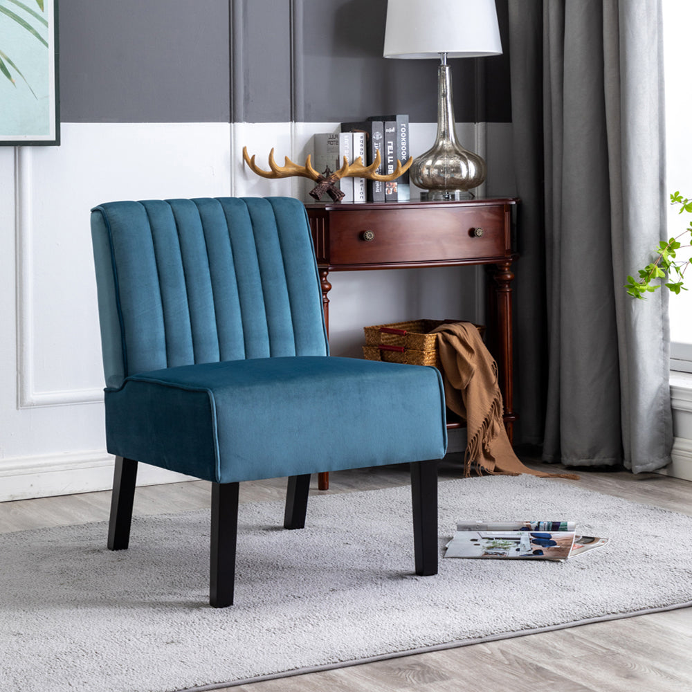 Reese Mid Century Modern Accent Chairs Set of 2 with Minimalist Design, Elegant Velvet Upholstery and Solid Wood Legs, Ideal for Living Room or Bedroom, Blue