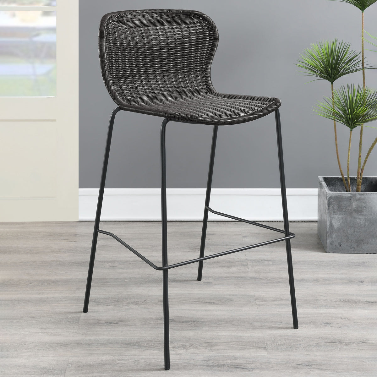 Mckinley Brown Faux Rattan Metal Bar Stool (Set of 2)