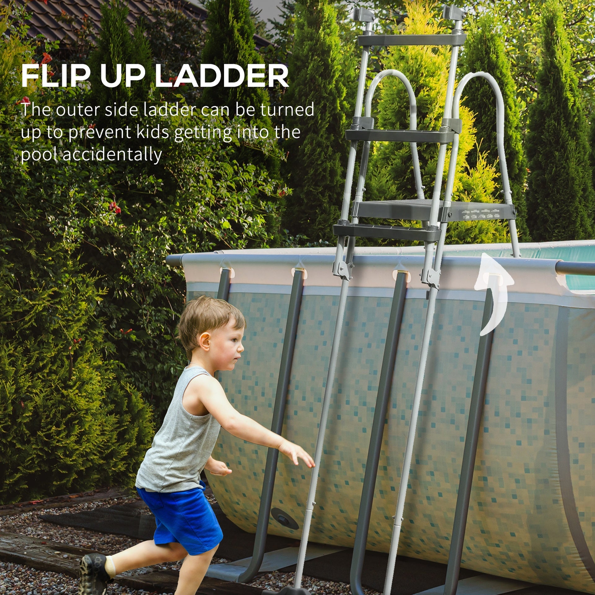 Outsunny 70" Above Ground Swimming Pool Ladder, A-Frame Deck Ladder with Top Platform, Non-slip Steps & Rounded Handrails for 48" Pool Wall Height, Gray