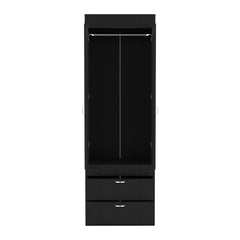 Armoire 70H inch, Double Door Cabinet, Two Drawers, Metal Handles, Rod, Black