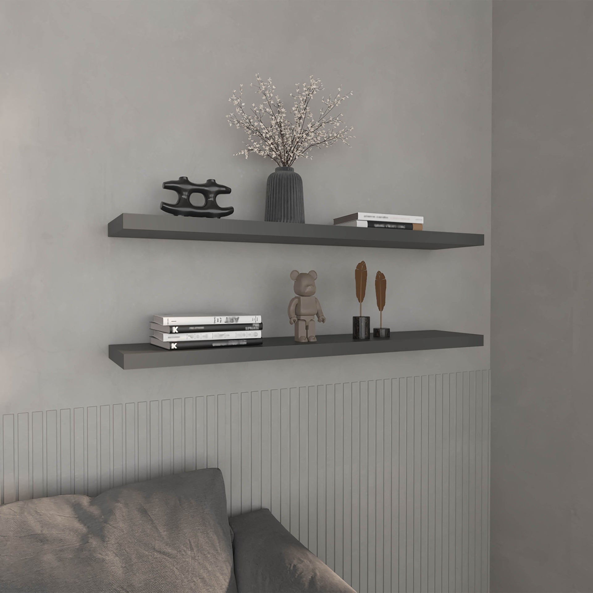 Floating Shelves 1.50" H, with 2 Shelf, Matt Gray