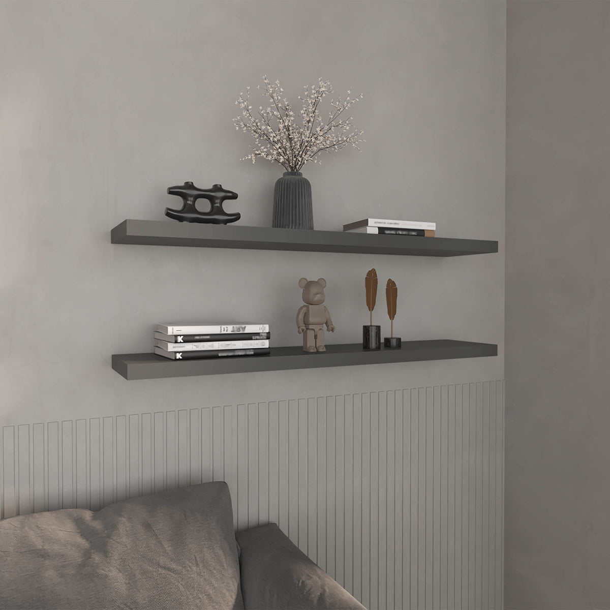 Floating Shelves 1.50" H, with 2 Shelf, Matt Gray