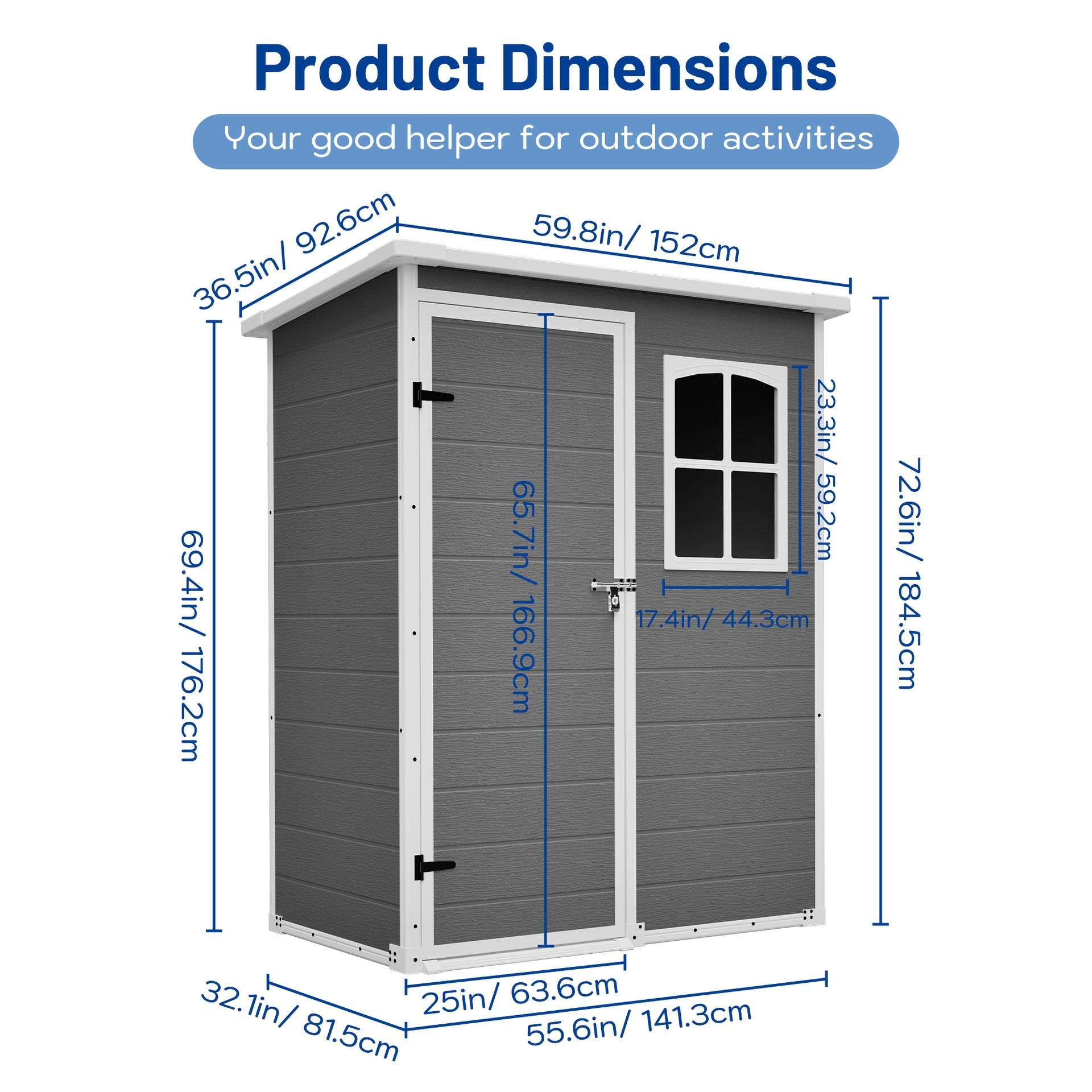 5x3ft Gray Resin Outdoor Storage Shed with Floor, Waterproof Lockable Design and Window - Ideal Tool & Garden Storage for Backyard, Patio, Lawn