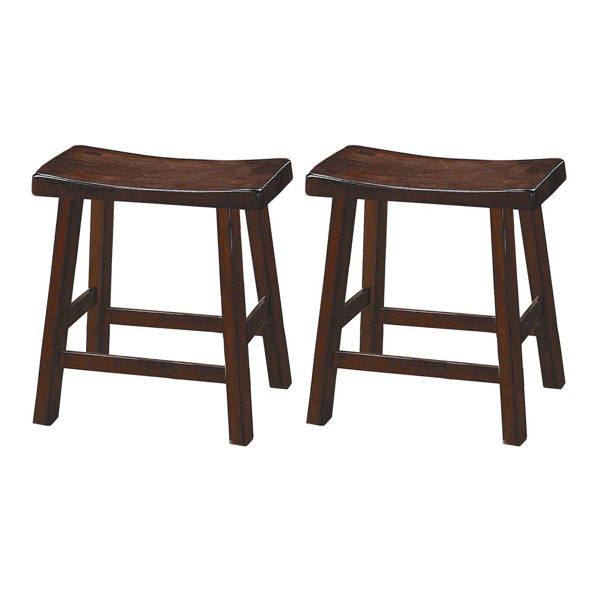 Wooden 18" Counter Height Stool with Saddle Seat, Distressed Cherry, Set Of 2