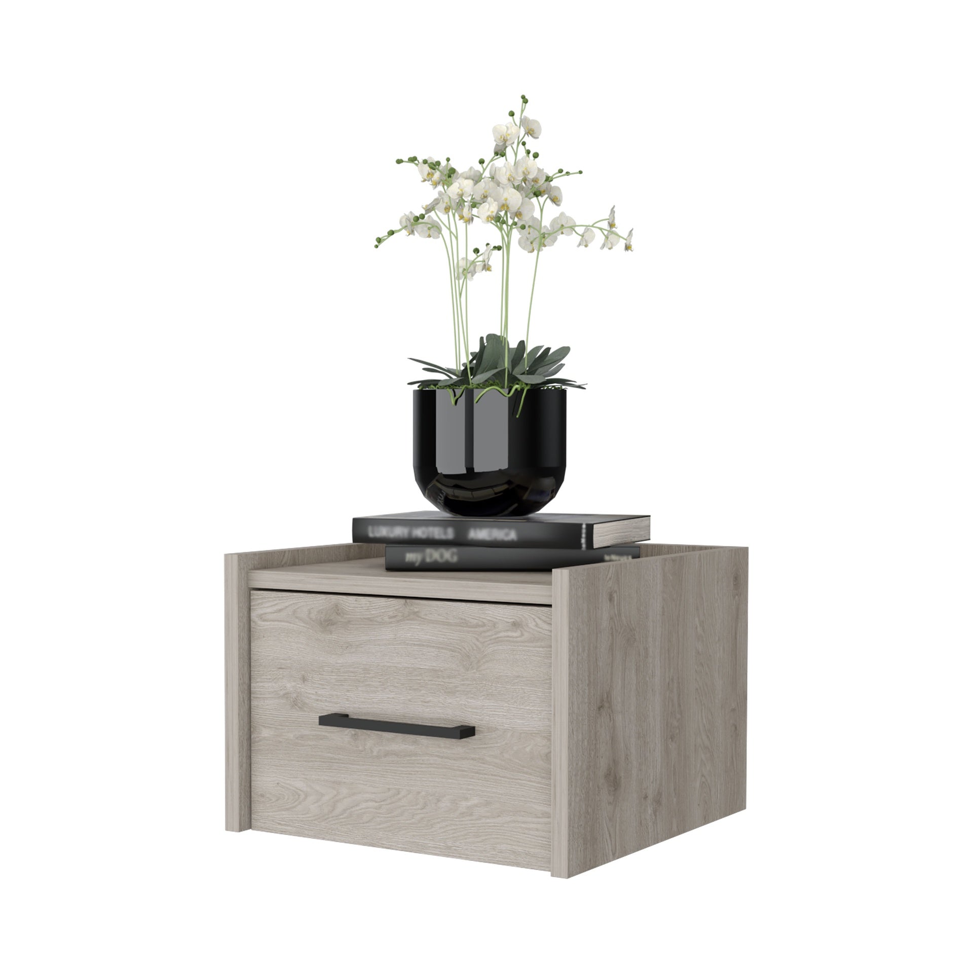 Elfrida Wall-Mounted Nightstand, Sleek Single-Drawer Design with Spacious Top Shelf