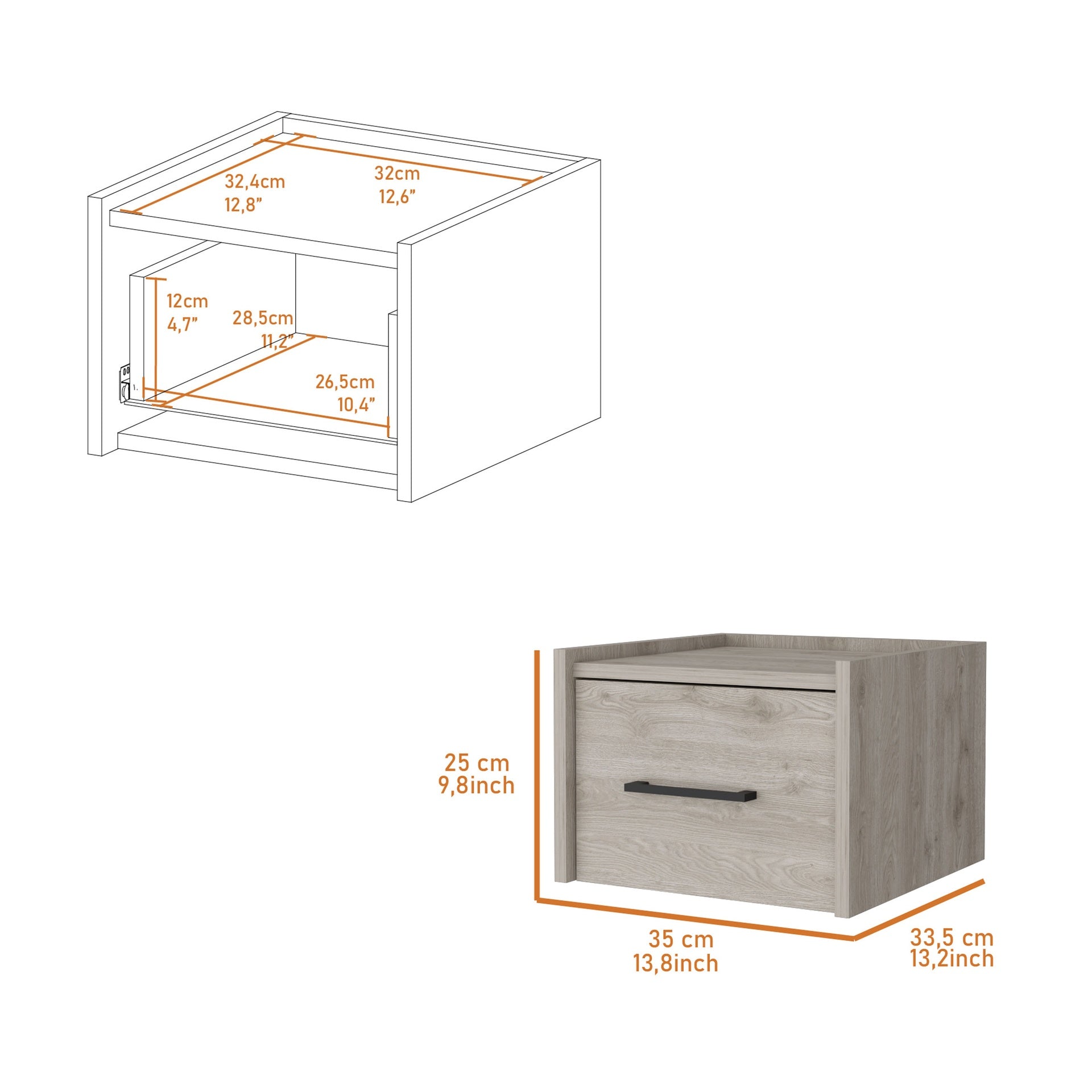 Elfrida Wall-Mounted Nightstand, Sleek Single-Drawer Design with Spacious Top Shelf