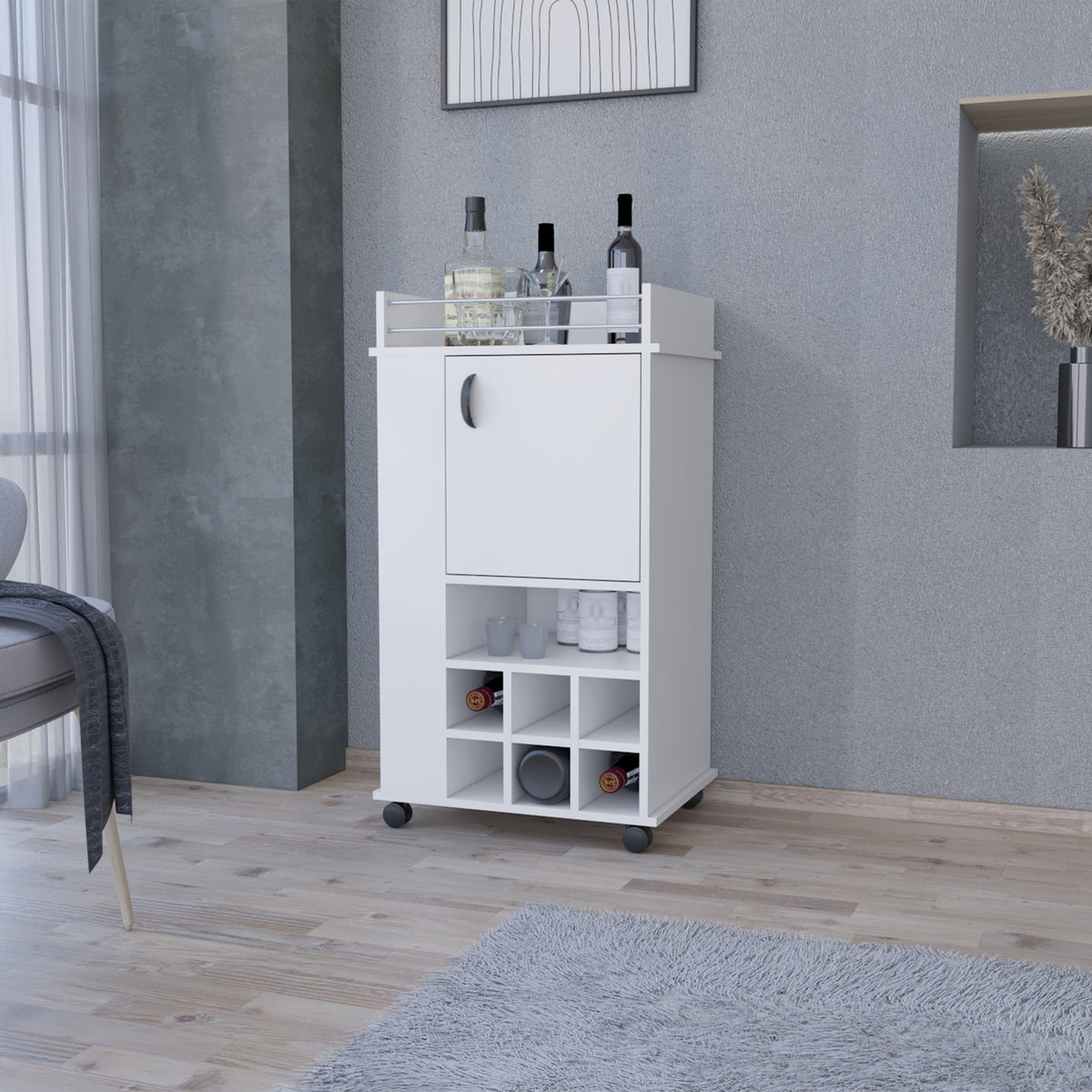 Farson Bar Cart with 2-Side Shelf, 6-Built In Wine Rack and Casters
