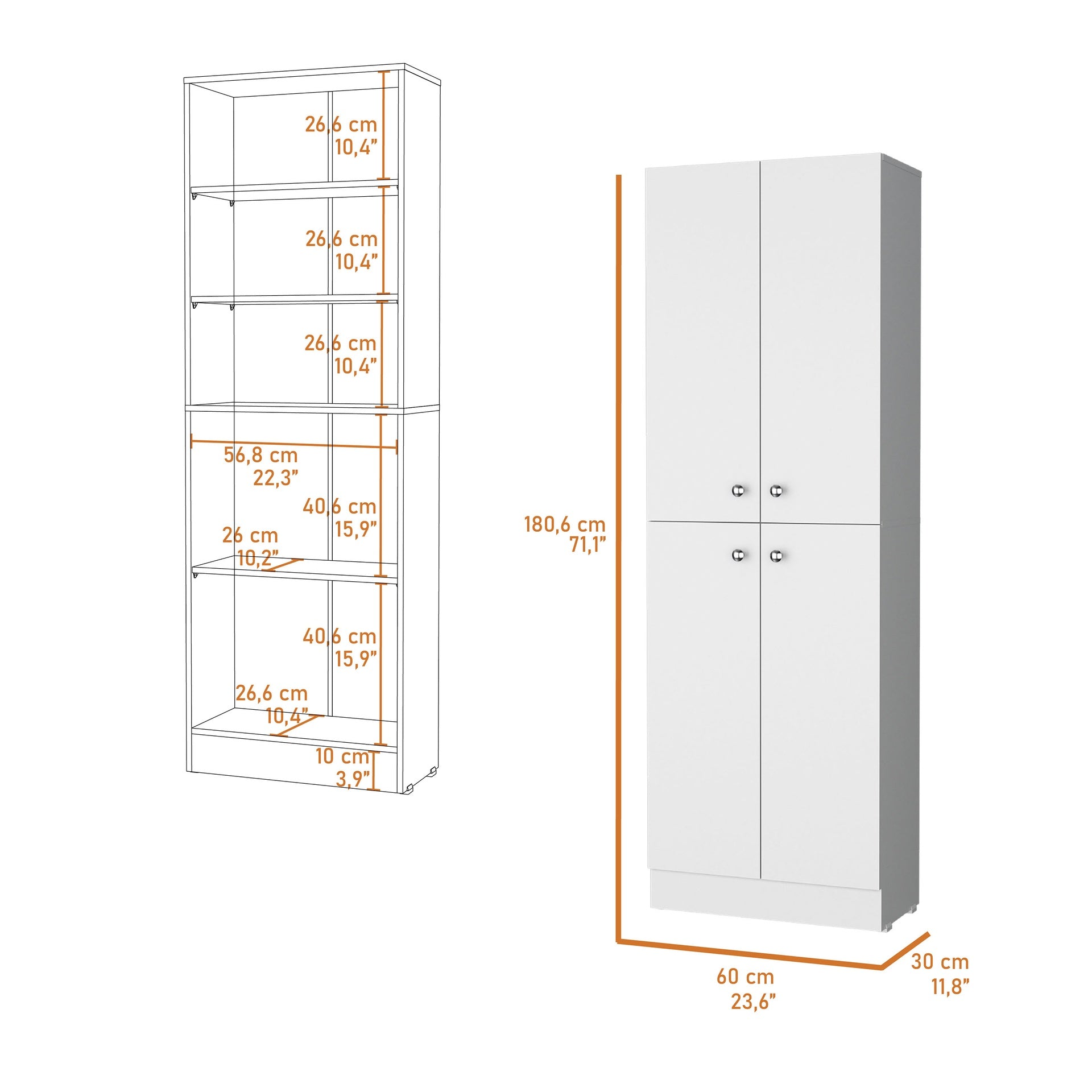 Cameron Pantry Cabinet with 4 doors and 5 hidden shelves