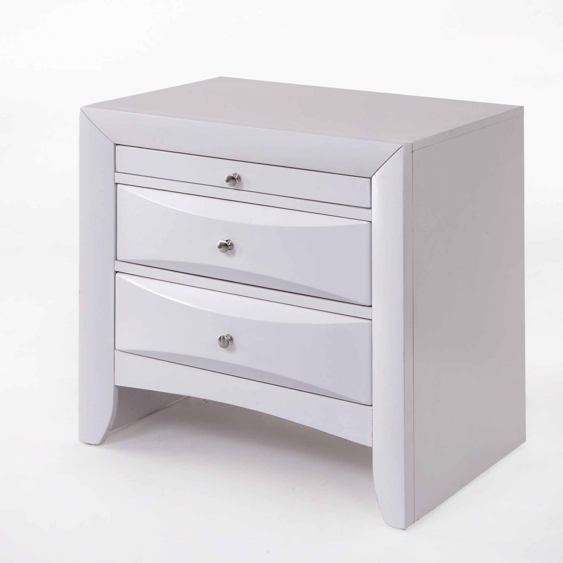 1pc White Finish Nightstand with Two Storage Drawers and Pull Out Tray Wooden Bedroom Furniture