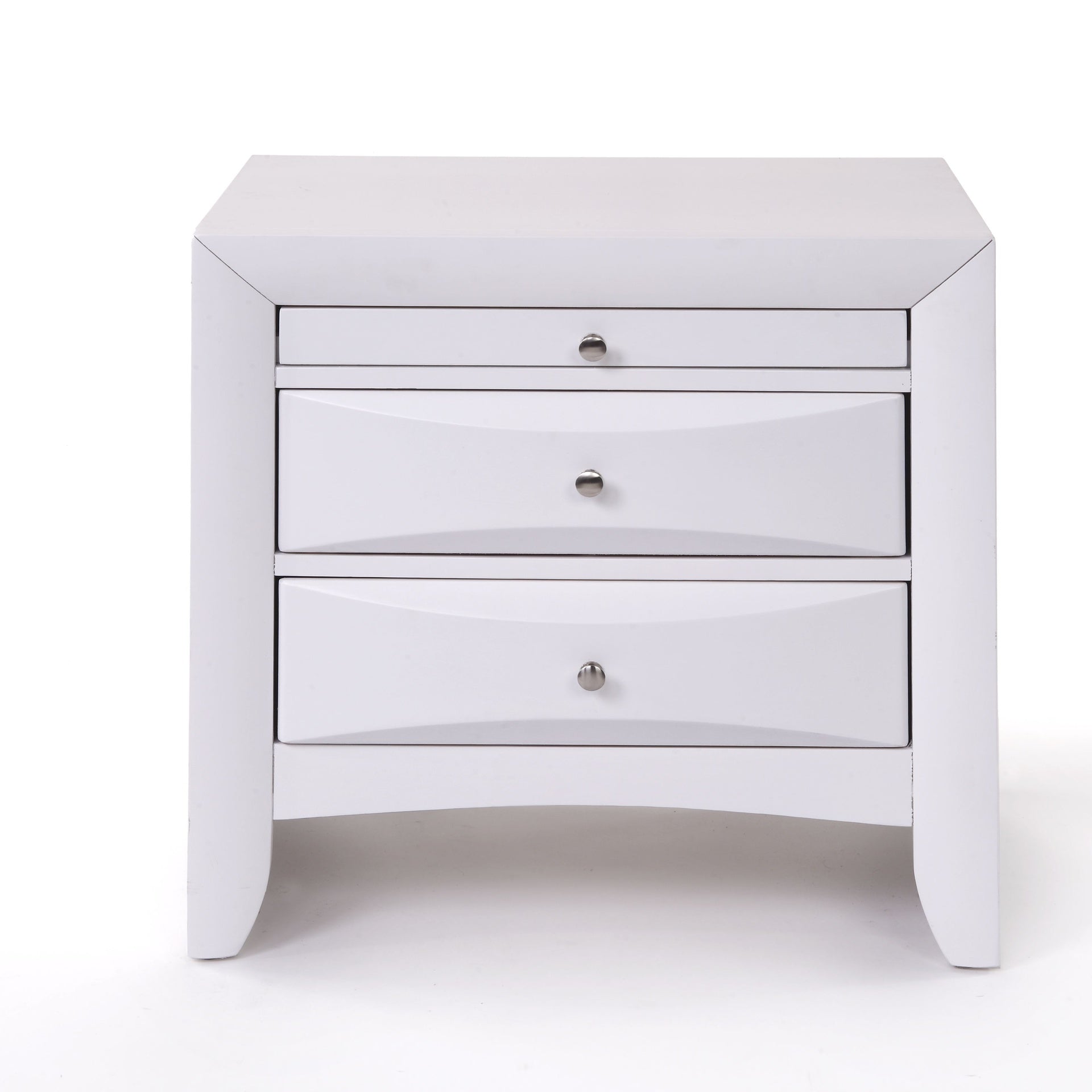 1pc White Finish Nightstand with Two Storage Drawers and Pull Out Tray Wooden Bedroom Furniture