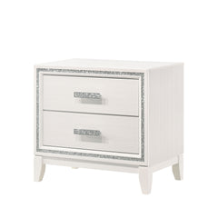 Contemporary Bedroom Furniture White Finish Nightstand with Two Drawers Wooden 1pc Shimmering Silver Trim Accent